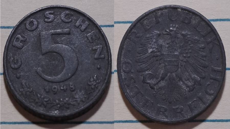 1948 - Austria  - 5 Groschen -  Demonetised - Feb 2002  - Zinc