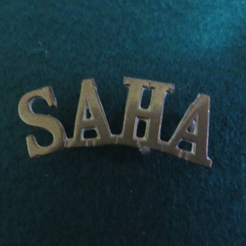 brass " S.A.H.A " Shoulder Title*** 48mm x 21mm**