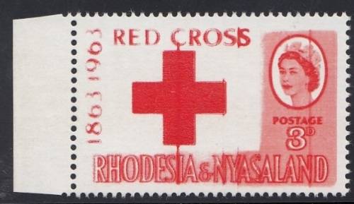 WOW** 1963 Rhodesia & Nyasaland Redcross 3d Error**Red Almost Completely OMITTED left? MAJOR ERROR**