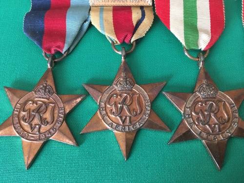 WW2 medal Group to - 82558 K.J De Bruin with Africa Star + Rosette and North Africa Clasp**
