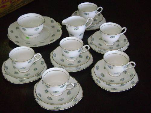 COLCLOUGH BONE CHINA 6 TRIO'S,MILK AND SUGAR AND CAKE PLATE!!!
