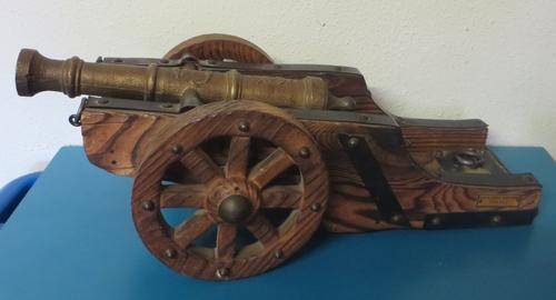 STUNNING OLD WOOD AND BRASS CANON**VERY NICE DISPLAY PIECE**