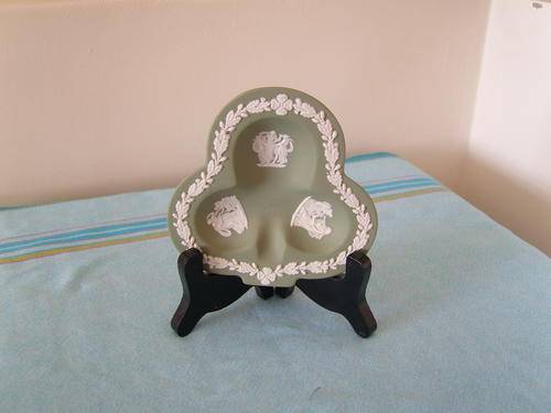 Wedgwood Sage green jasperware pin dish - Club suit