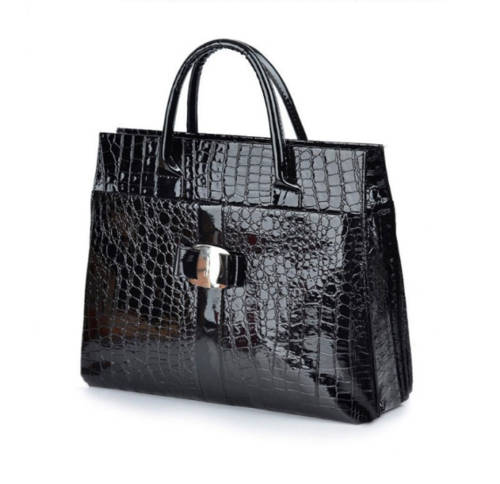 Black & Red Women Handbag OL Lady Crocodile Pattern Tote Bag
