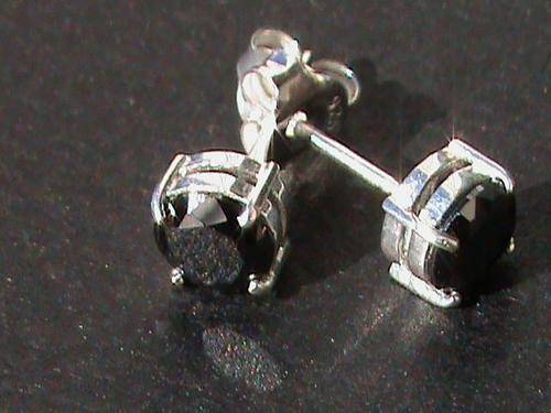 STERLING SILVER STUD EARRINGS WITH BLACK CUBIC ZIRCONIAS