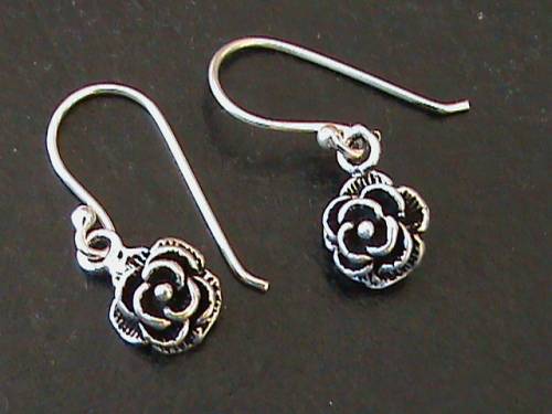 SOLID STERLING SILVER ROSE HOOK EARRINGS