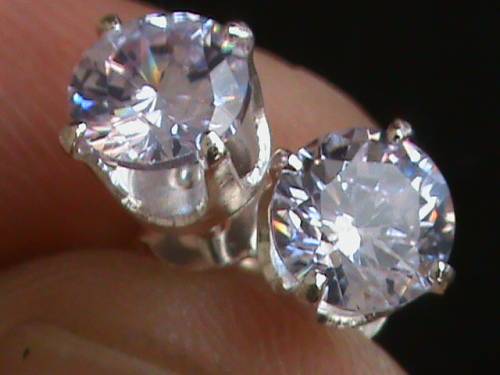 SOLID STERLING SILVER STUDS,  LIGHT PURPLE CZ STONES.   6 MM ROUND