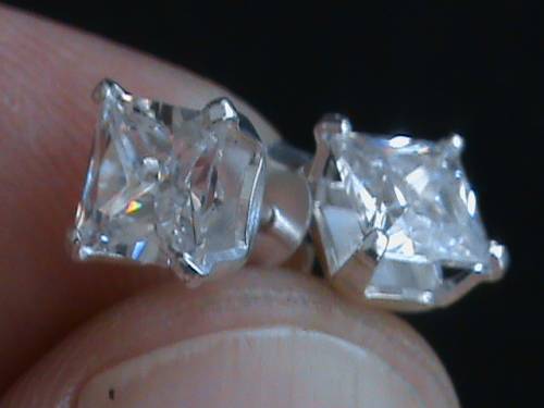 SOLID STERLING SILVER STUDS.  5.3 MM SQUARE WHITE CZ STONES