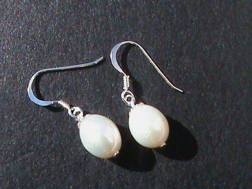 SOLID STERLING SILVER PEARL DROP EARRINGS
