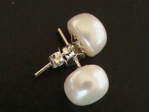NATURAL PEARL STUDS.  SOLID STERLING SILVER.  LARGE 9.3 MM ROUND