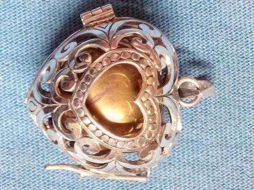 LARGE HEART SHAPE HARMONY BALL / MYSTIC BELL PENDANT.  SOLID STERLING SILVER