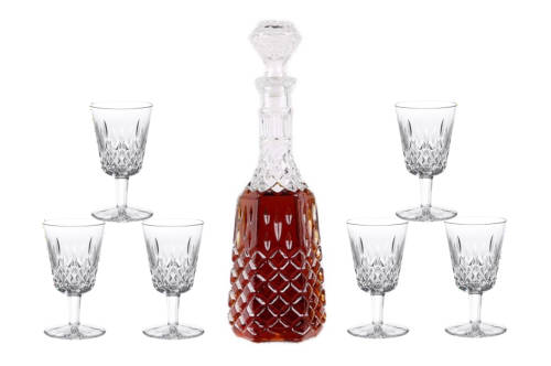 Seven (7) Piece Clear Whiskey and Wine Decanter Set - Ready To Ship Items