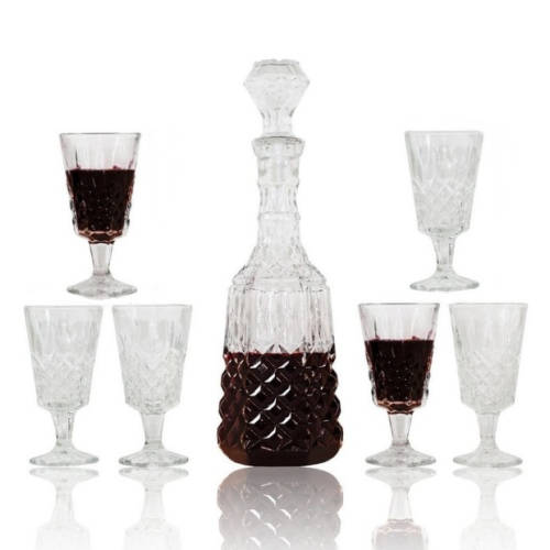 Seven (7) Piece Clear Whiskey and Wine Decanter Set - Ready To Ship Items