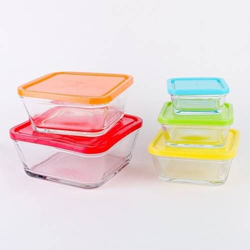 5 Piece Glass Bowls in Different Sizes with Colourful Lids