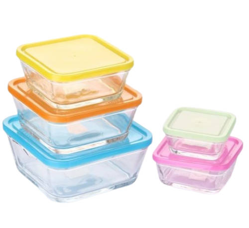 5 Piece Glass Bowls in Different Sizes with Colourful Lids