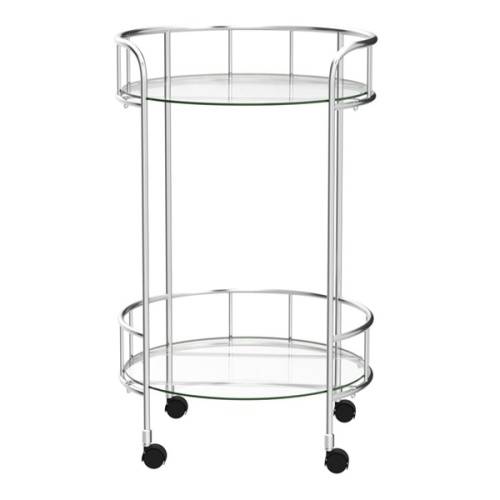 Silver Bar Cart Kitchen Drinks Trolley 2 Tier Round