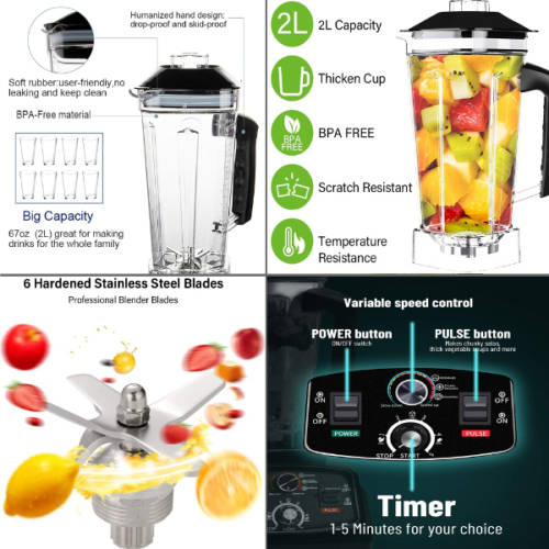 Professional High Speed Countertop Blender for Home Kitchen - 2200W