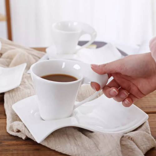 12 Piece Elegant Wave-Shape Porcelain Coffee Cups and Saucer Set