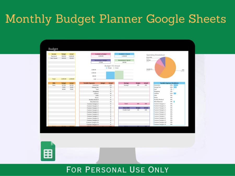 Google Sheets Template - Monthly Budget Planner with Instruction and Transaction Tabs