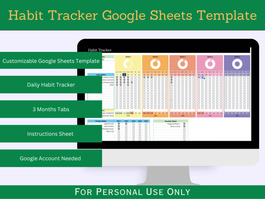 Habit Tracker with Instruction and Months Tabs - Google Sheets Template