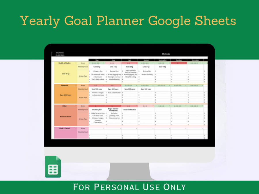 Yearly Goal Planner with Instruction Tab - Google Sheets Template