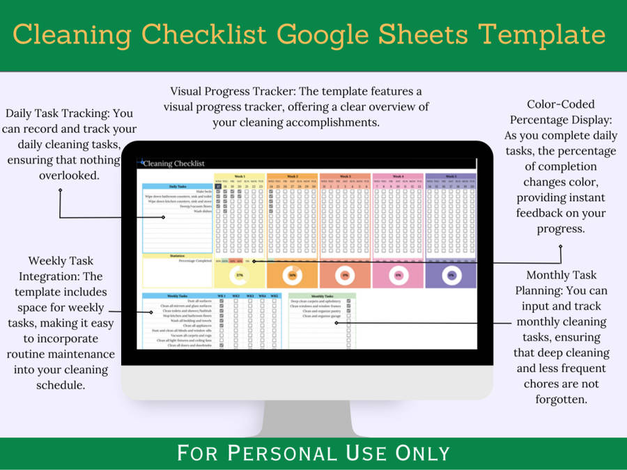 Cleaning Checklist with Instruction Tab - Google Sheets Template