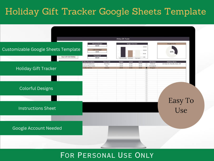 Holiday Gift Tracker with Instructions Tab - Google Sheets Template