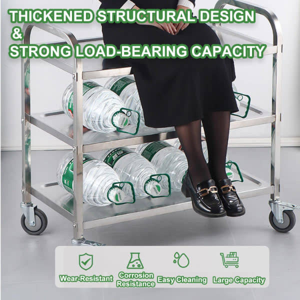 Stainless Steel 3 Tier Kitchen Utility Rolling Trolleys Cart with Lockable Wheels (85x45x90 cm)