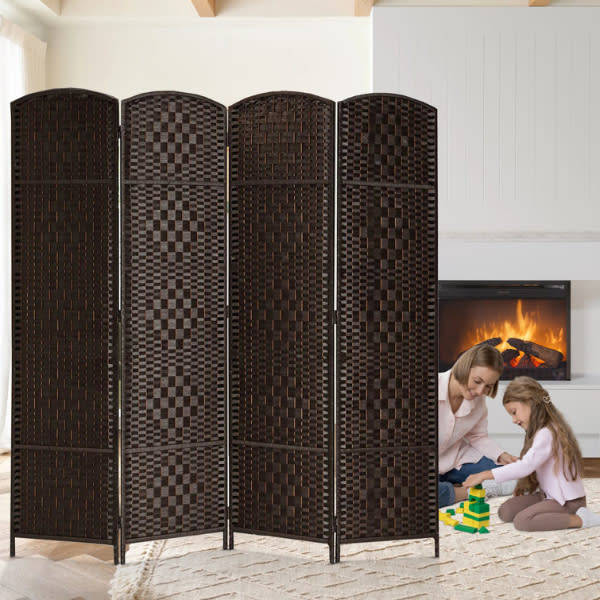 Natural Fiber Folding Diamond Double-Weaved 4 Panel Room Screen Divider