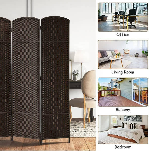 Natural Fiber Folding Diamond Double-Weaved 4 Panel Room Screen Divider