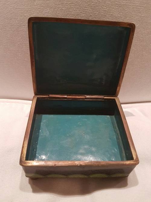 A Stunning Cloisonne Box With Bun Feet Dragon Motif