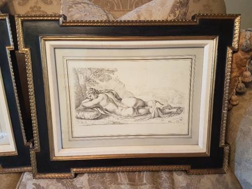A Lovely Pair of Etching/Prints of Women in Impressive Frames Signed FB. 88 AND FB90