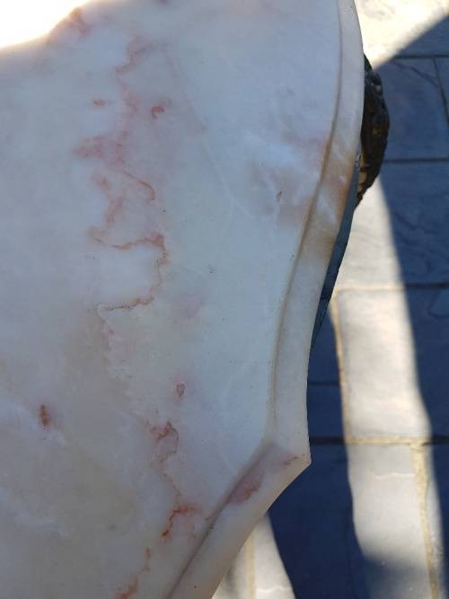Stunning! A Marble Top Halfmoon Metal Table With Beautiful Detail