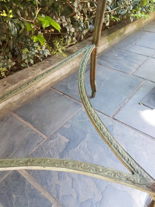 Stunning! A Marble Top Halfmoon Metal Table With Beautiful Detail
