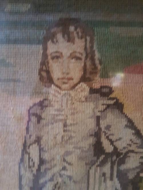 RESERVED FOR DANE A Large Framed Tapestry of Gainsborough's The Blue Boy with Petit Point detail