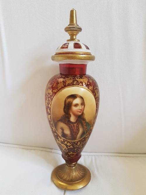 Reserved A Magnificient Bohemian Cranberry Glass Portrait Urn