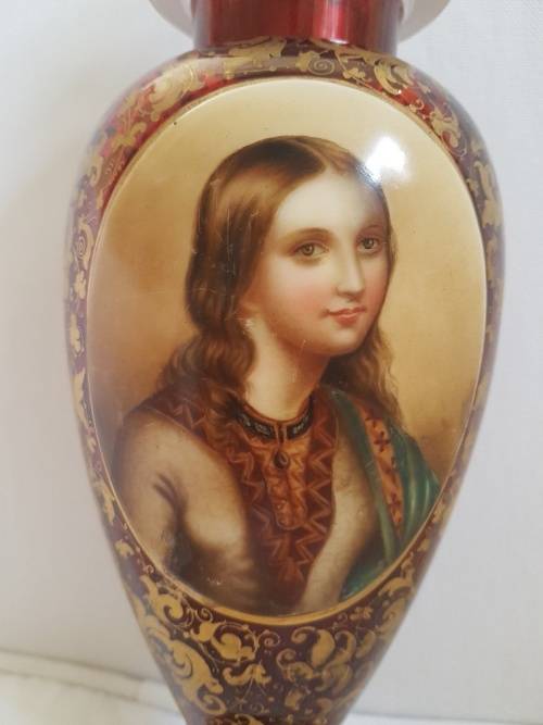 Reserved A Magnificient Bohemian Cranberry Glass Portrait Urn