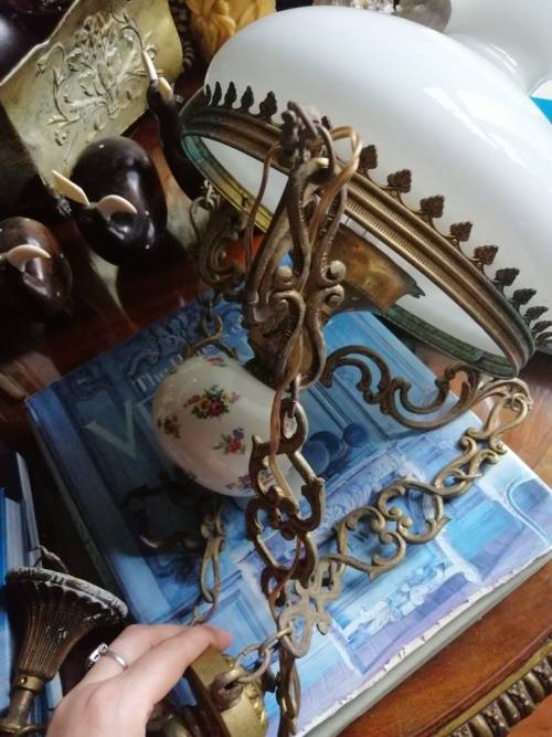 For Eurica Only Vintage Brass and Glass Ceiling Light, Lovely detail