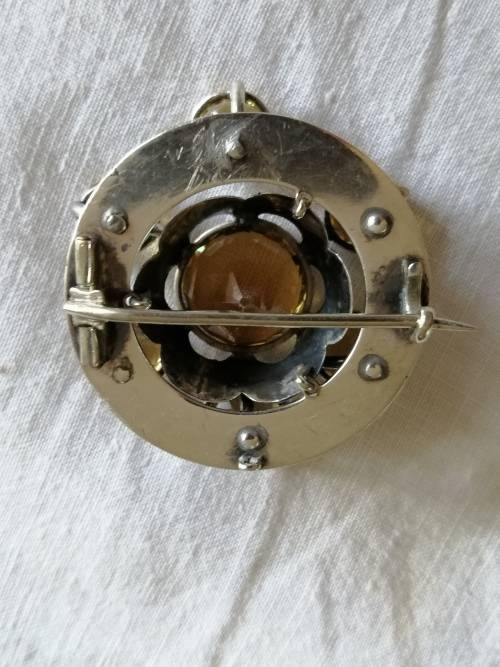 Outstanding Celtic Silver and Citrine Brooch/ Pendant