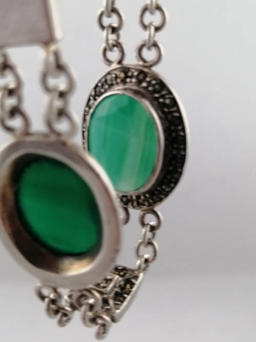 Gorgeous Silver, Marcasite and Green Agate Bracelet