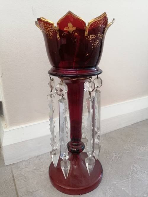 Red and Gilt Bohemian Czech Glass Mantle Luster