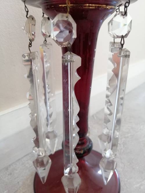 Red and Gilt Bohemian Czech Glass Mantle Luster