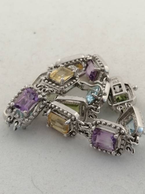 Gorgeous Multi Semi Percious Stone and Silver Bracelet