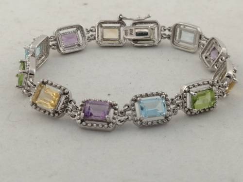 Gorgeous Multi Semi Percious Stone and Silver Bracelet