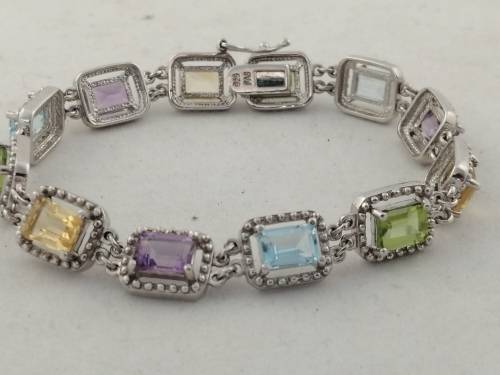Gorgeous Multi Semi Percious Stone and Silver Bracelet