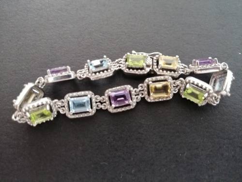 Gorgeous Multi Semi Percious Stone and Silver Bracelet