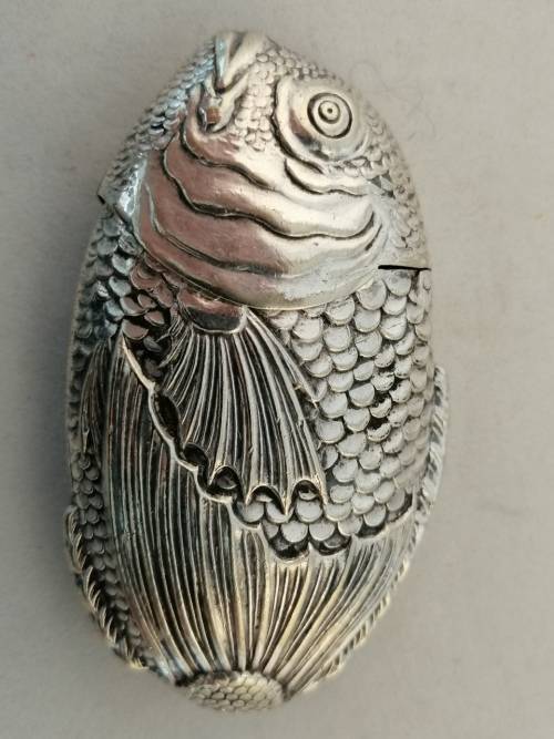 An Outstanding Silver Plated Fish Vesta Case