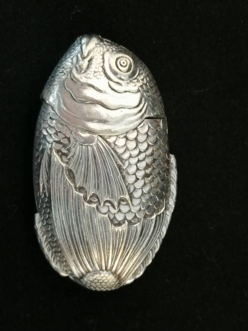 An Outstanding Silver Plated Fish Vesta Case