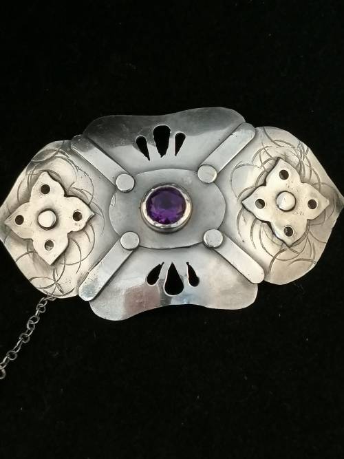 A Stunning Silver and Amethyst Arts and Crafts Brooch