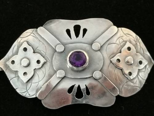 A Stunning Silver and Amethyst Arts and Crafts Brooch